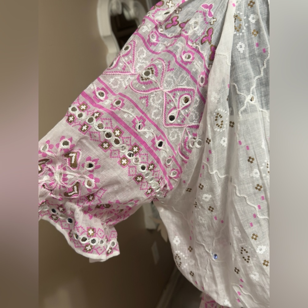 Juliet Dunn White and Pink Embroidered Mini Dress - Picture 7 of 17